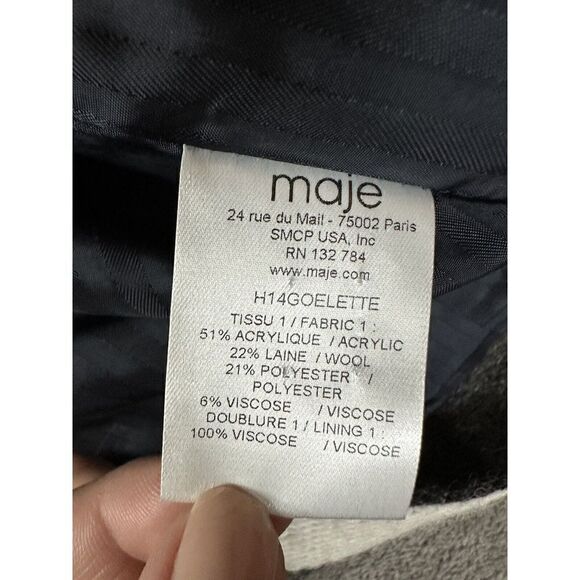 Maje striped Oversize black White Wool Coat sz 36 Small - Picture 10 of 11